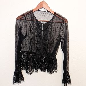 Button up black lace blouse